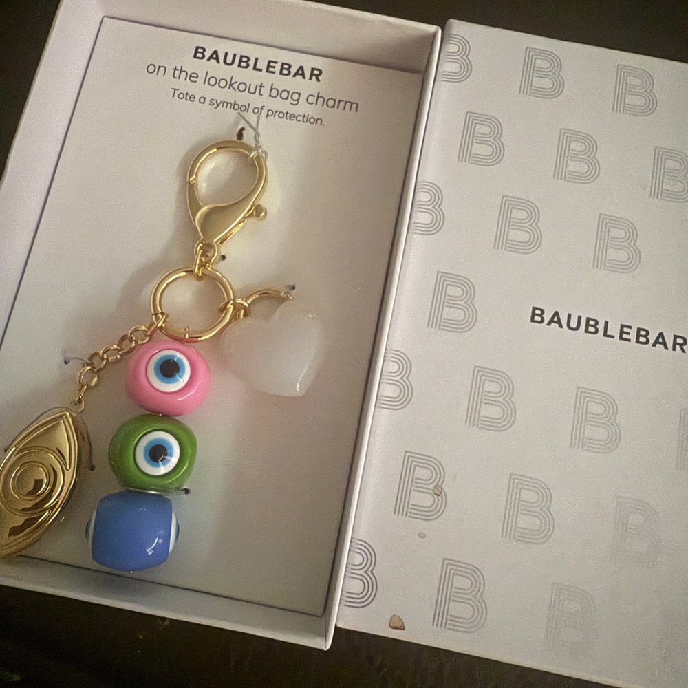 BaubleBar Gold bag Charm with Pink, Green, and Blue Accents